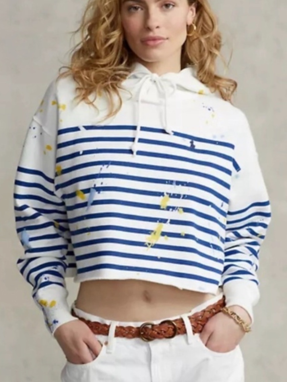 Polo Ralph Lauren Paint-Splatter Striped Oversize Hoodie